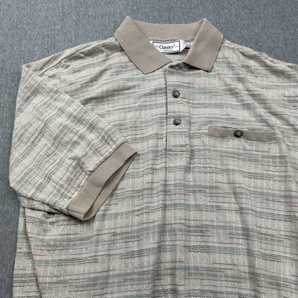 Classics by Palmland Banded Polo Shirt Mens Large Tan Blue